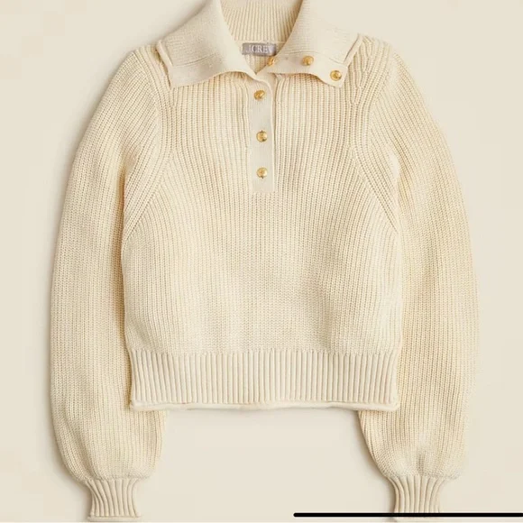 J. Crew Cream Knit Turtleneck Pullover with Gold Buttons - Picture 1 of 11